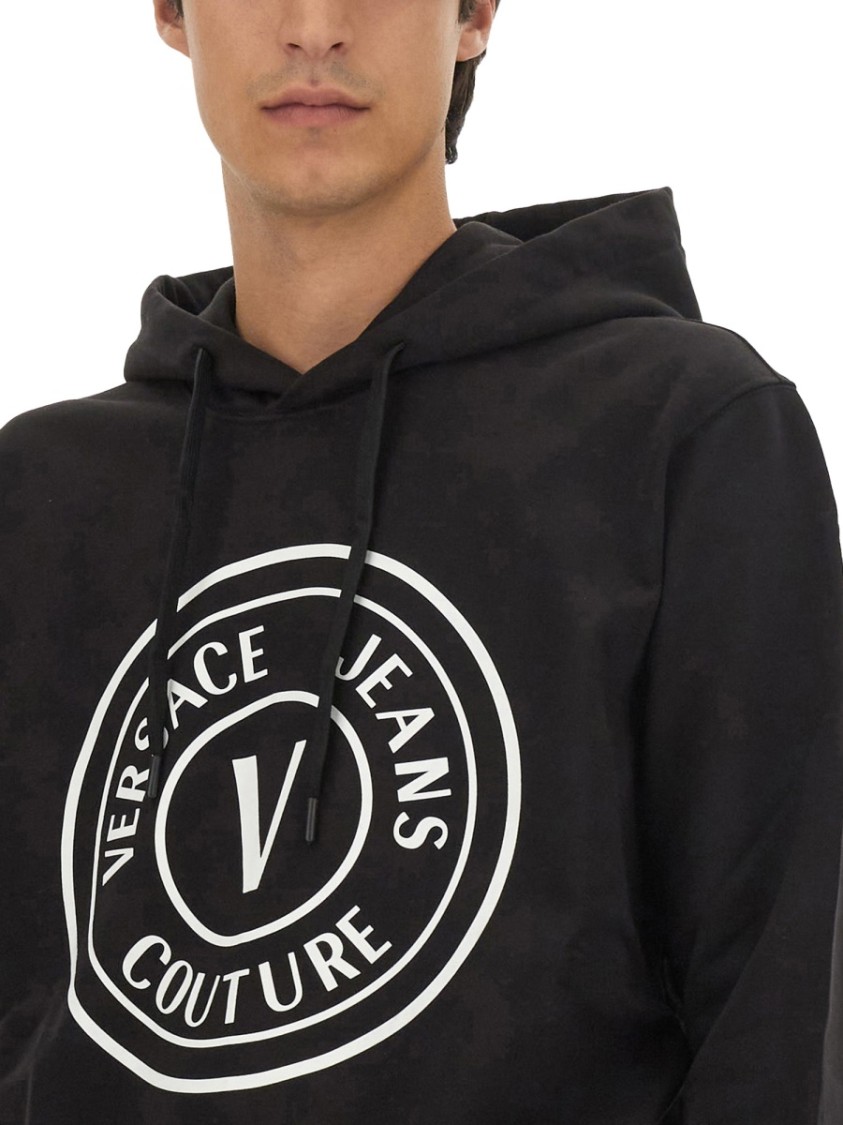 Shop Versace Jeans Couture Logo-emblazoned Black Sweatshirt With Classic Hood