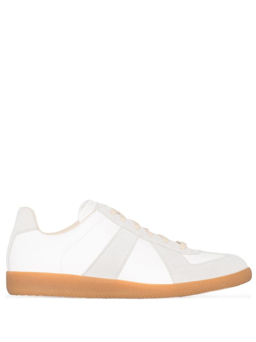 Shop Maison Margiela White Leather Sneakers With Suede Accents