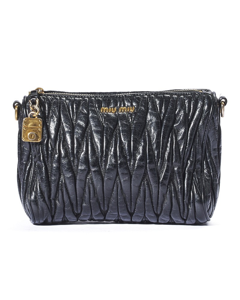 Miu Miu Small Zip-up Clutch In Black Embossed