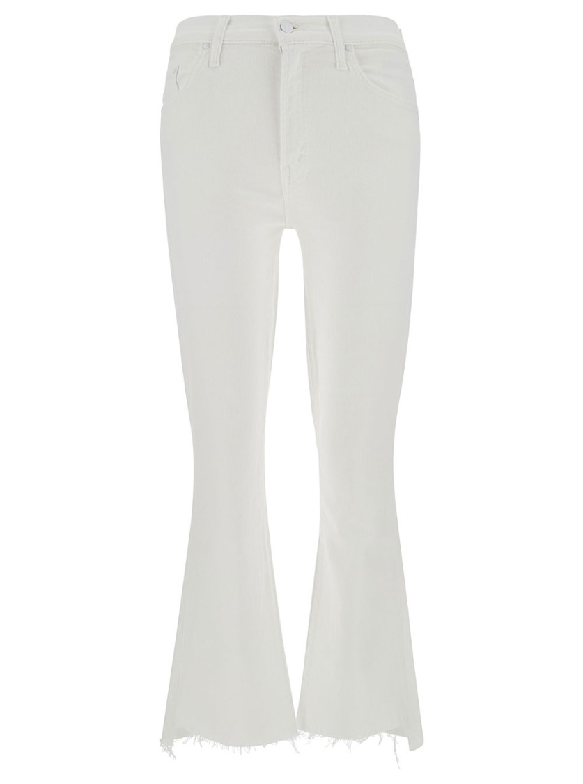 Mother White Cropped Flared Denim Jeans In White