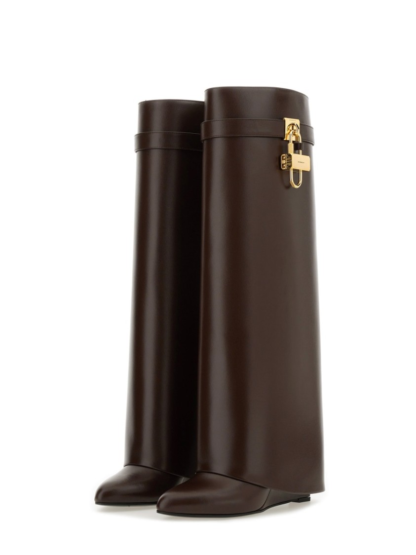 Givenchy Shark Brown Boots With Padlock Detail And Slip-on Style In Leather Woman