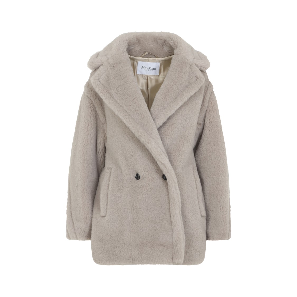 Max Mara Olga Teddy Beige Alpaca Coat In White