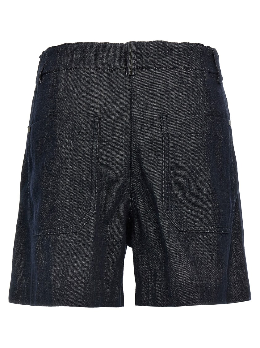 Brunello Cucinelli Cotton Denim Shorts With Monile Detailing In Blue