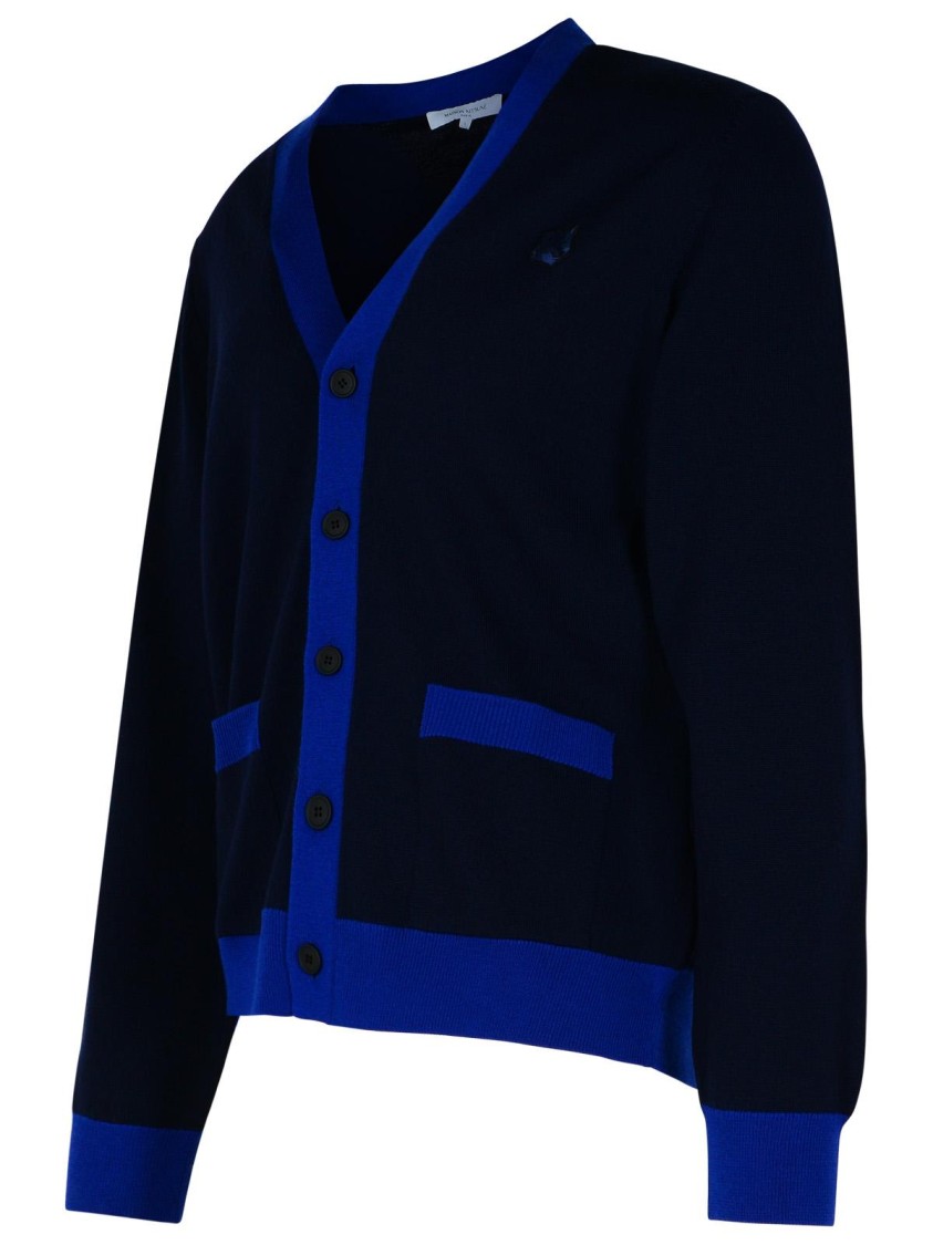 Shop Maison Kitsuné Navy Wool Cardigan In Blue