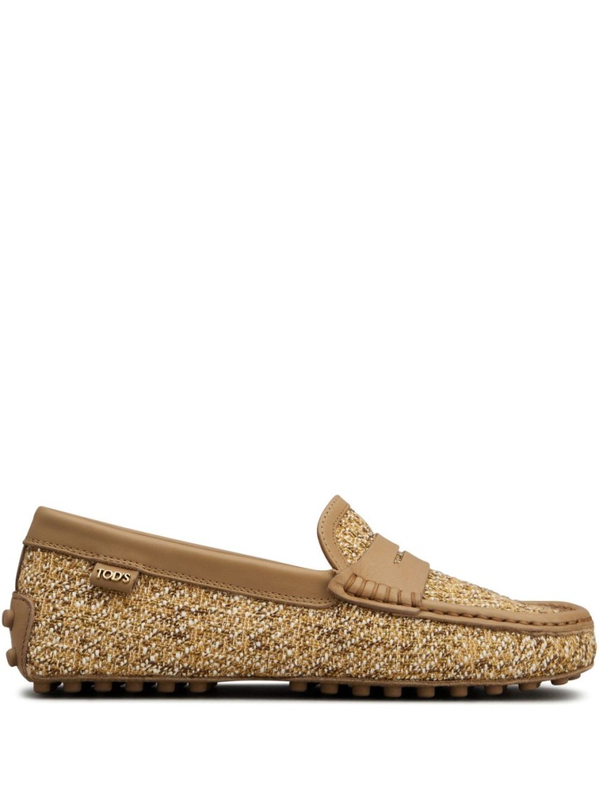 Shop Tod's Textured Upper Slip-on Moccasin Shoes With Rubber Studded Sole In Brown