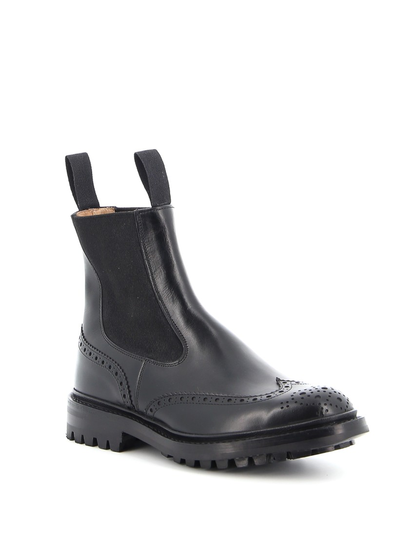 Shop Tricker's Black Leather Chelsea Boot With Brogue Details