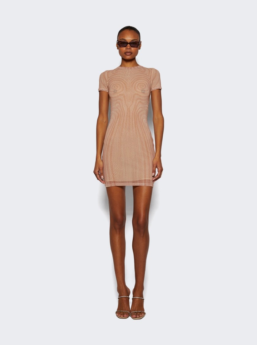 Jean Paul Gaultier Sheer Mesh Spiral Print Dress Pale Pink In Neutral