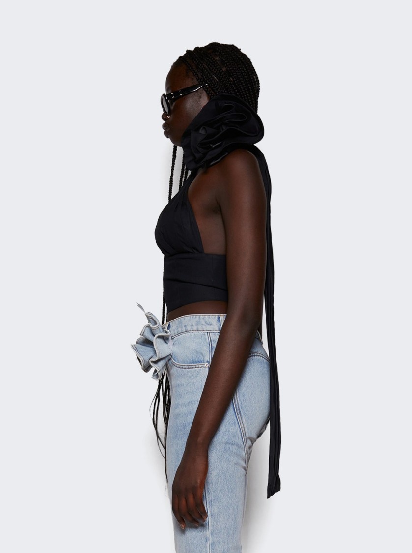 Shop Area Flower Corsage Halter Top Black