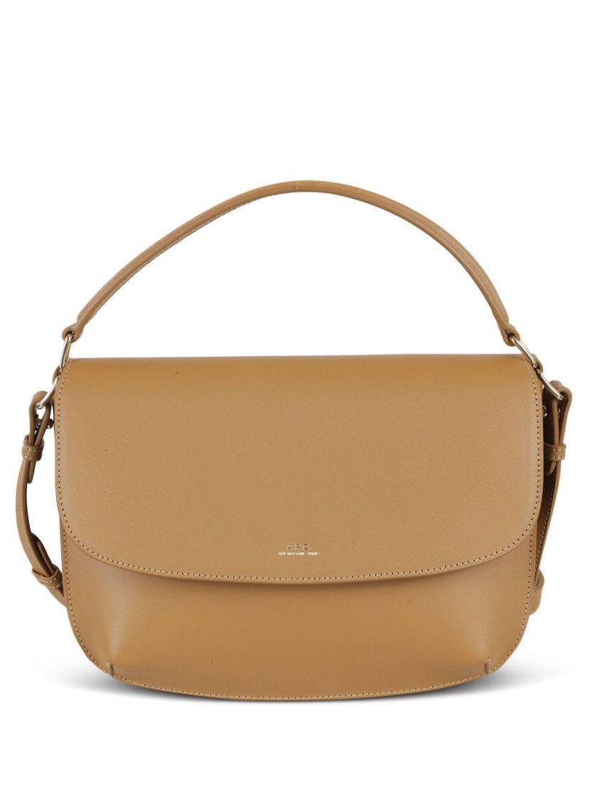 Apc A.p.c. Brown Cowhide Shoulder Bag With Flap Closure In Neutral