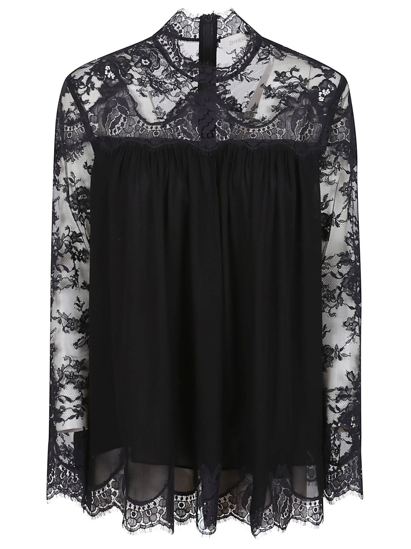 Zimmermann Lace-trim Hypnotic Blouse In Black