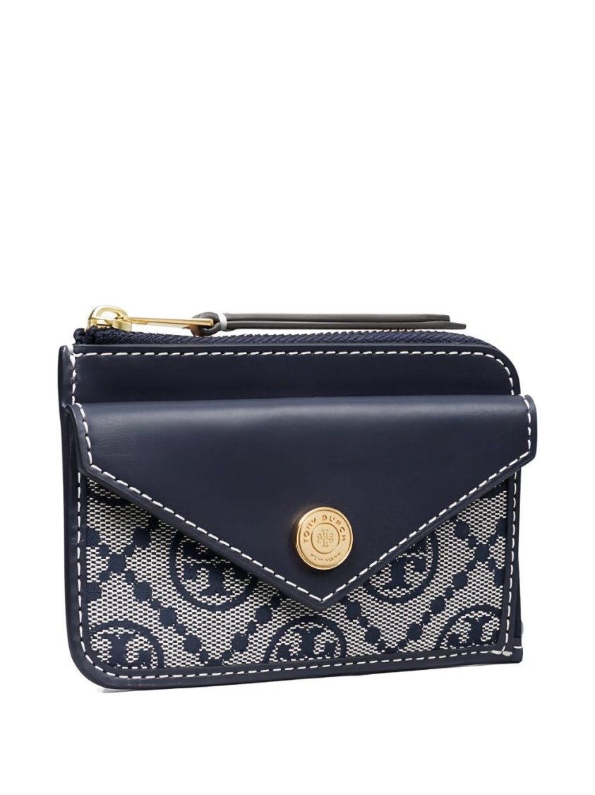 Tory Burch Navy Blue Cardholder With Zip Fastening In Black