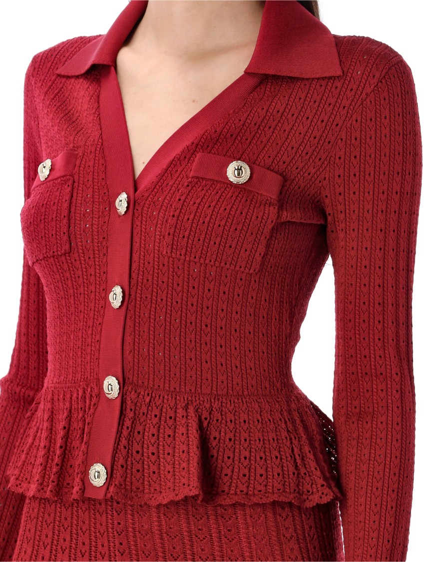 Self-portrait Burgundy Mini Dress With V-neck And Flared Hem In Red