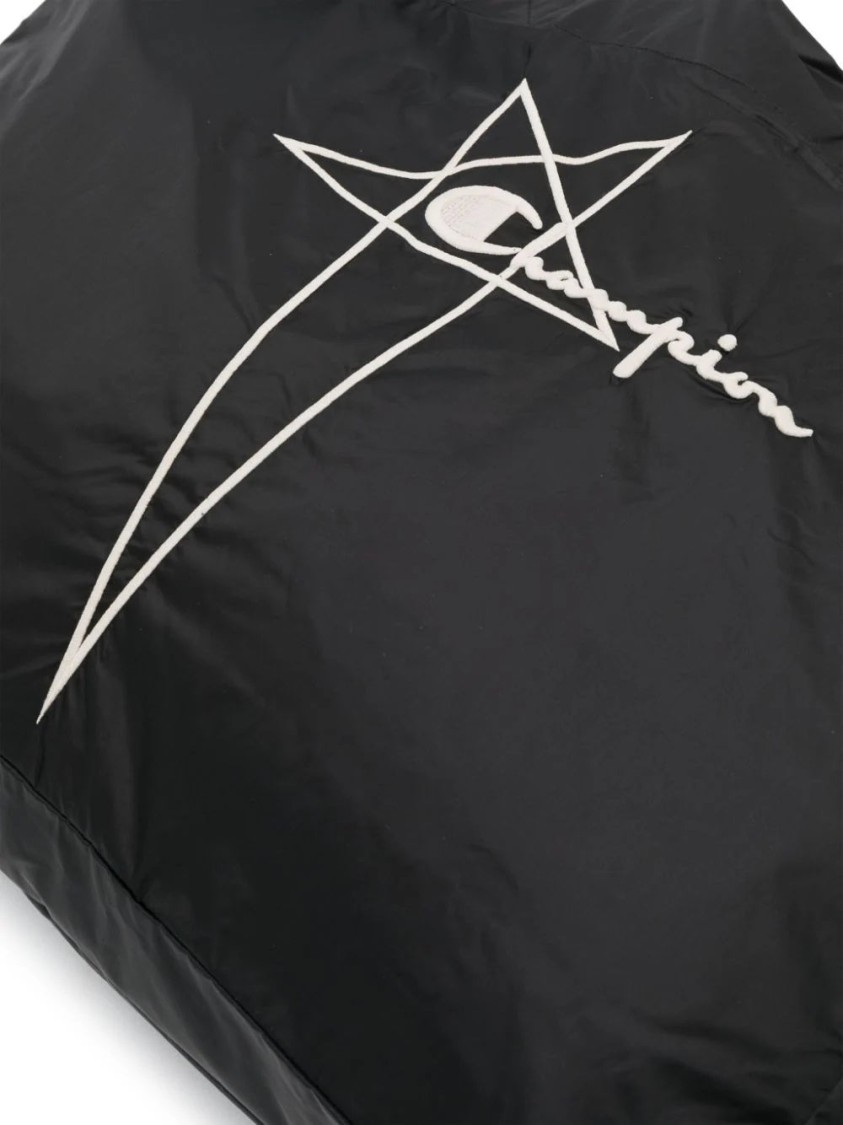 Rick Owens X Champion Black Nylon Tote Bag With Iconic Logo In Black