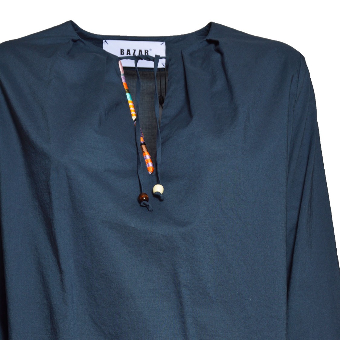 Shop Bazar Deluxe Blue Cotton Blouse With Ethnic Profile
