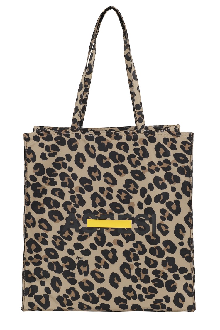 ASPESI ASPESI LEOPARD PRINT NYLON SHOPPER TOTE BAG