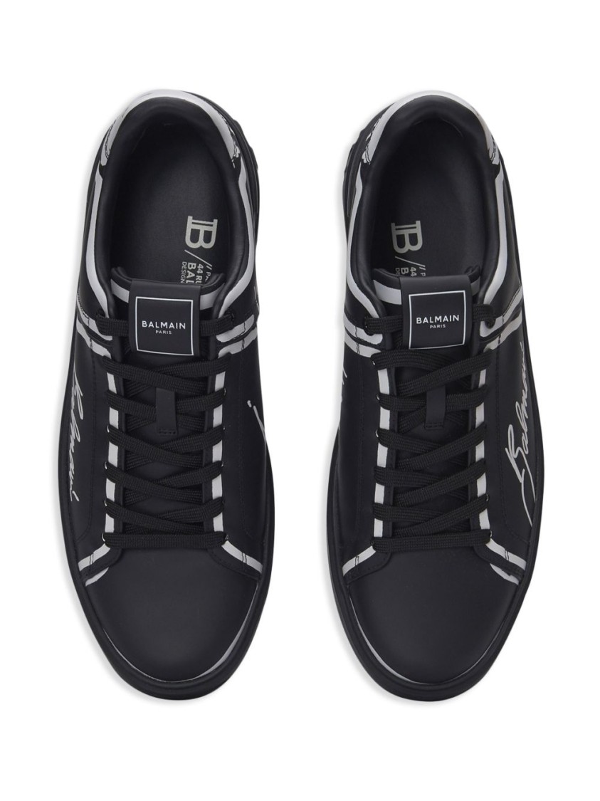 Balmain Calfskin B-court Printed Sneakers In Black
