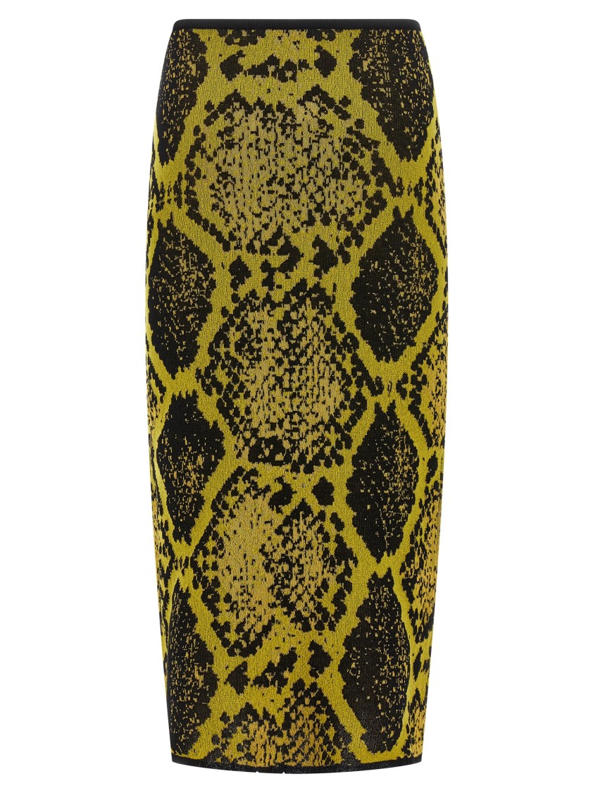 Attico Knee-length Bodycon Python Print Skirt In Black