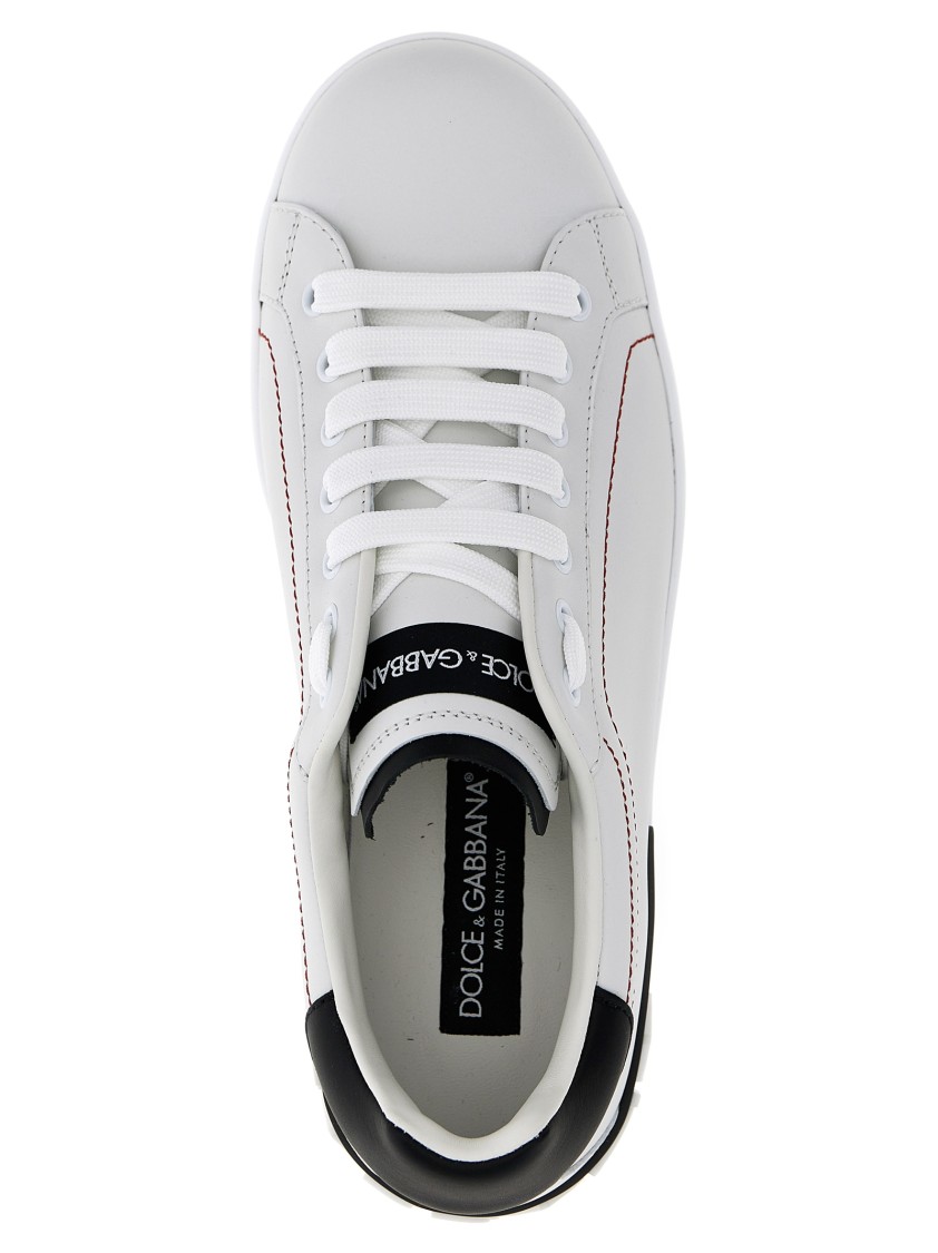 Dolce & Gabbana White Calf Leather Sneakers With Logo Patch And Round Toe In White
