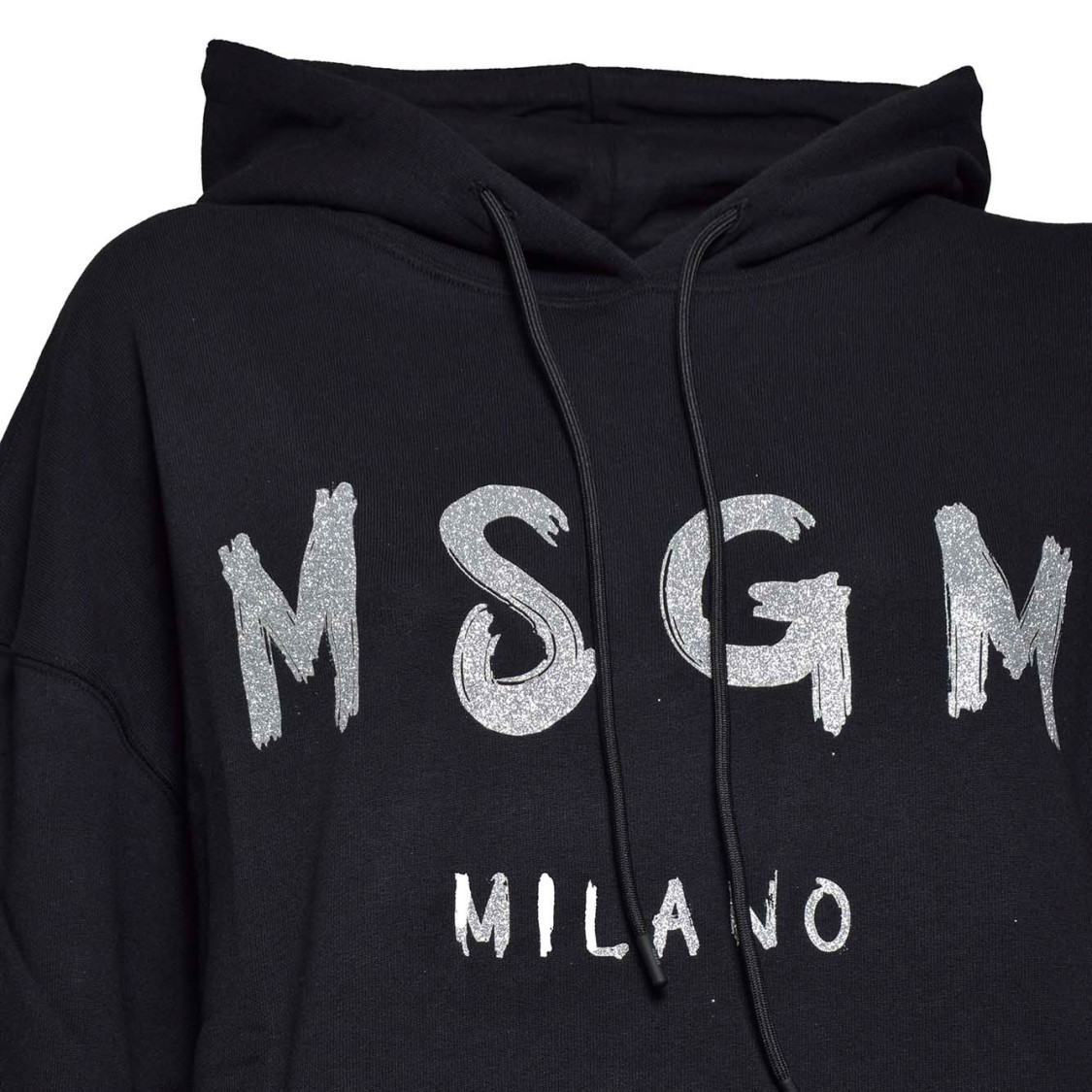 Msgm Woman Black Oversize Hoodie With White Logo In Black