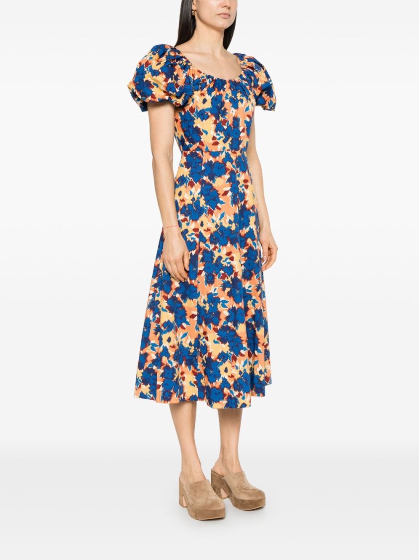 Ulla Johnson Imara Floral Cotton Poplin Midi Dress In Blue