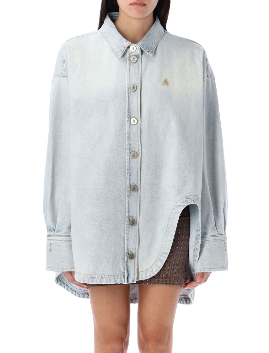 Attico Denim Overshirt With Slit Detail In Blue