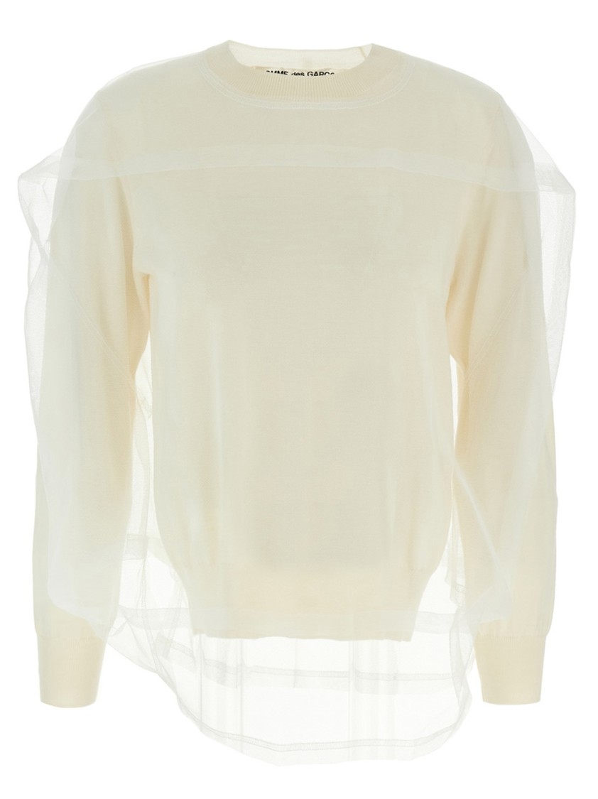 Comme Des Garçons Wool Sweater With Multilayer Tulle Detail In Yellow