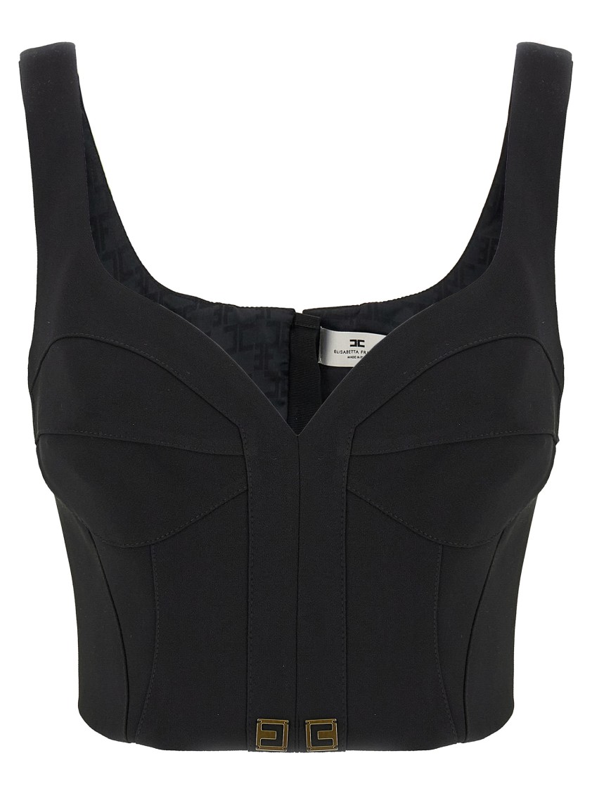 Elisabetta Franchi Lightweight Corset-style Crepe Top With Heart Neckline In Black