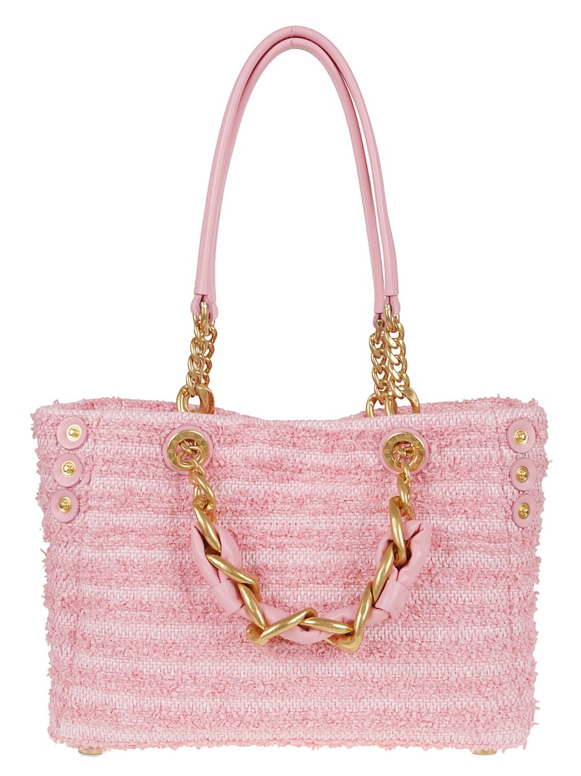 BALMAIN BALMAIN TEXTURED SHOPPER BAG WITH CHAIN DETAIL