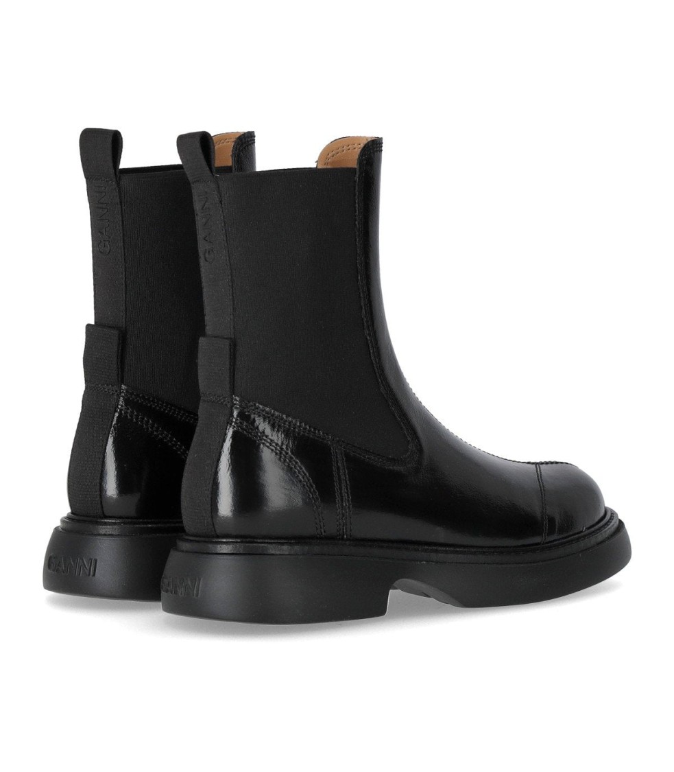 Ganni Black Naplack Mid Chelsea Boot In Black