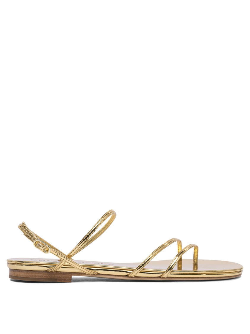 Studio Amelia Gold Leather Sandals With Multiple Straps In Neutral