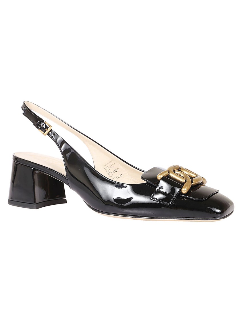 Tod's Slingback Shoes With Pointed Toe And Decorative Buckle In Black