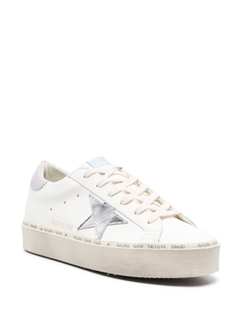 Golden Goose 'hi Star' White Low Top Sneakers With Laminated Star Patch On The Side In White