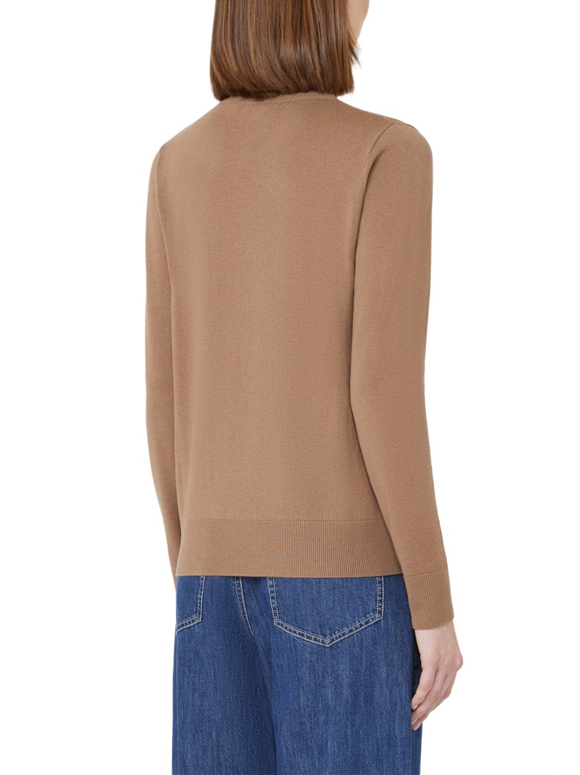 Max Mara V-neck Wool Sweater With Ribbed Detailing In Neutral