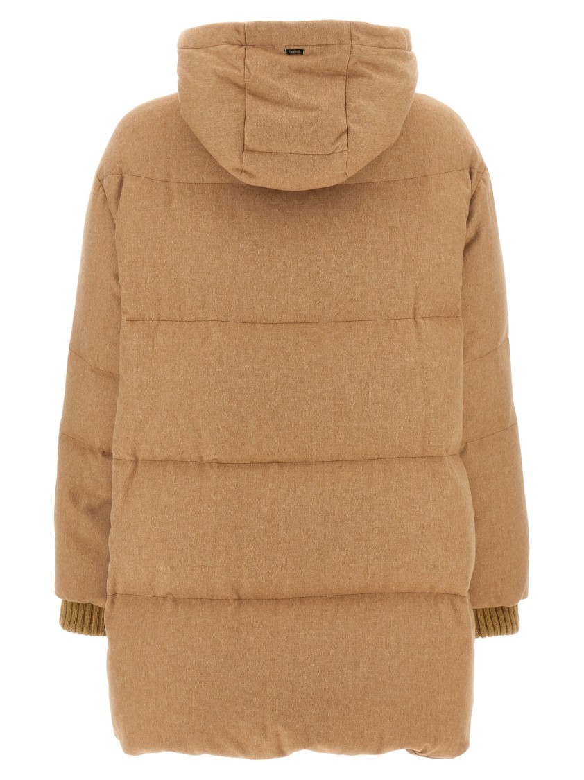 Herno Down Jacket With Hood And Quilted Design In Brown