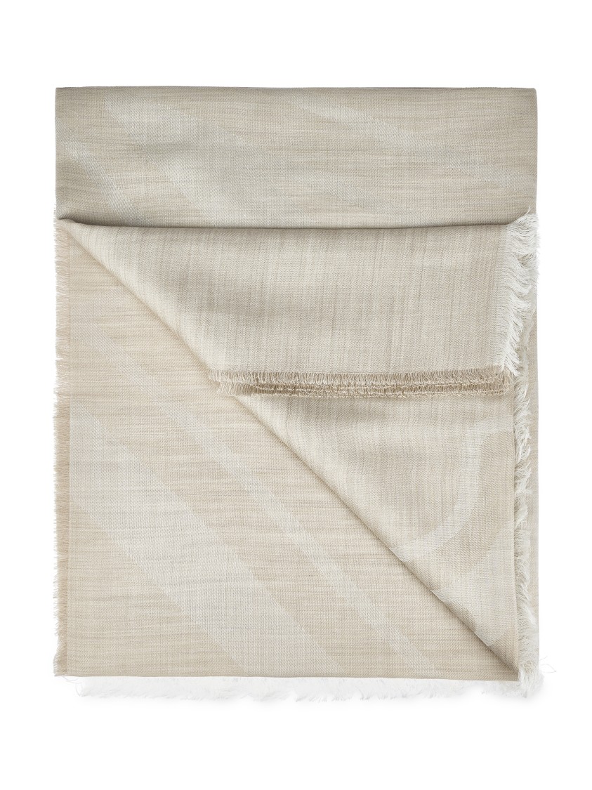 Max Mara Soft Fringe Scarf With Delicate Pattern In Gray