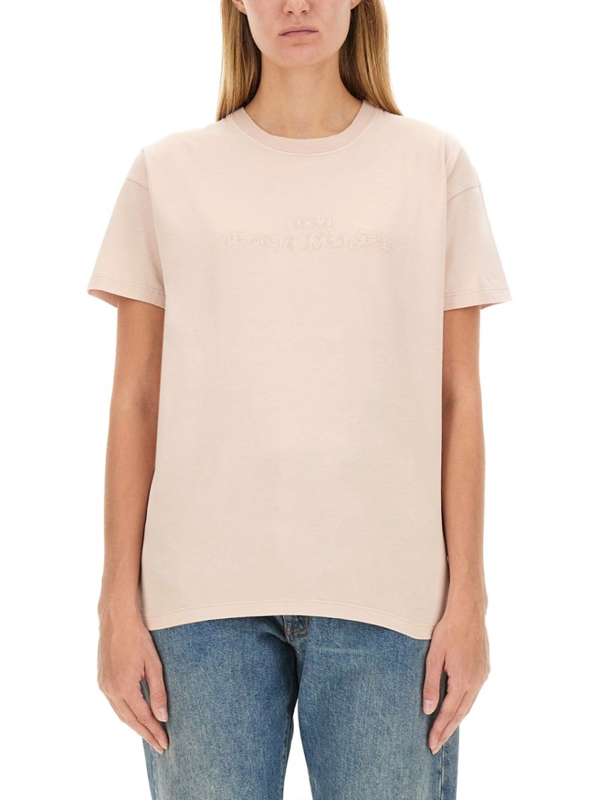 Maison Margiela T-shirt With Embroidered Logo In Neutrals