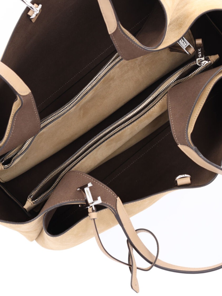 Tod's Medium Suede Tote Bag With Removable Charm In Neutral