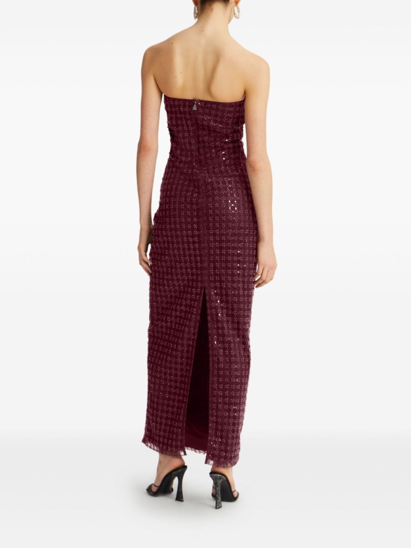 Rotate Birger Christensen Rotate Floor-length Burgundy Strapless Evening Dress With Sequined Detailing In Burgundy