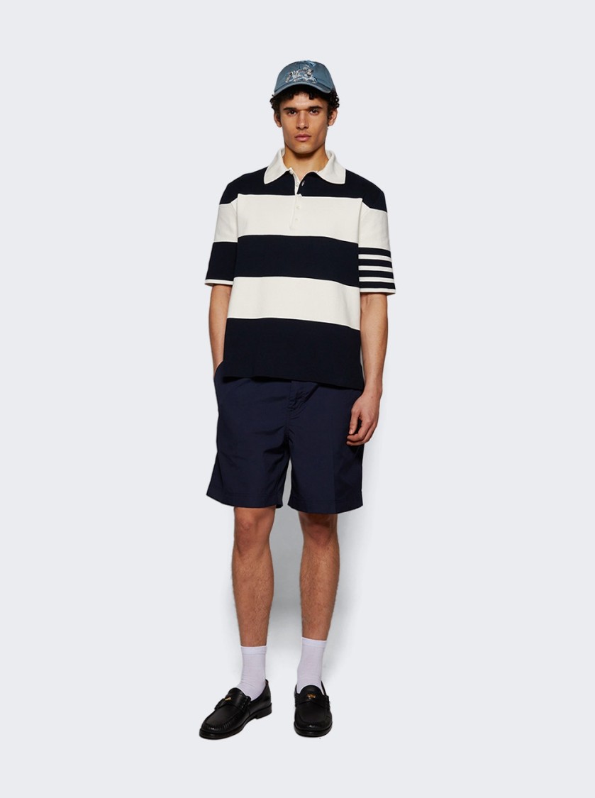 Thom Browne Polo Shirt With Button Placket And Striped Pattern In Blue