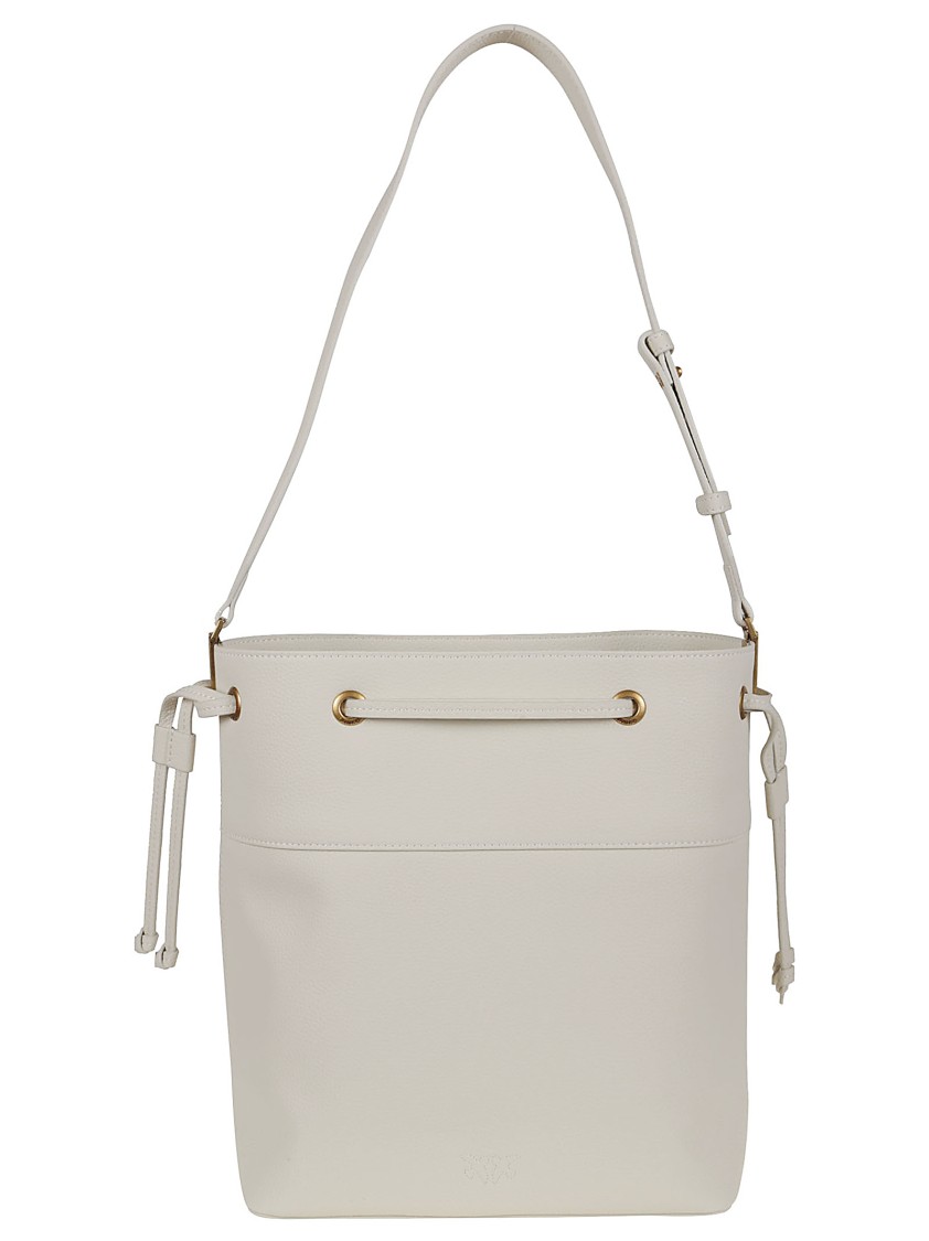 Shop Pinko Bucket-style Shoulder Bag In Tumbled Leather In White