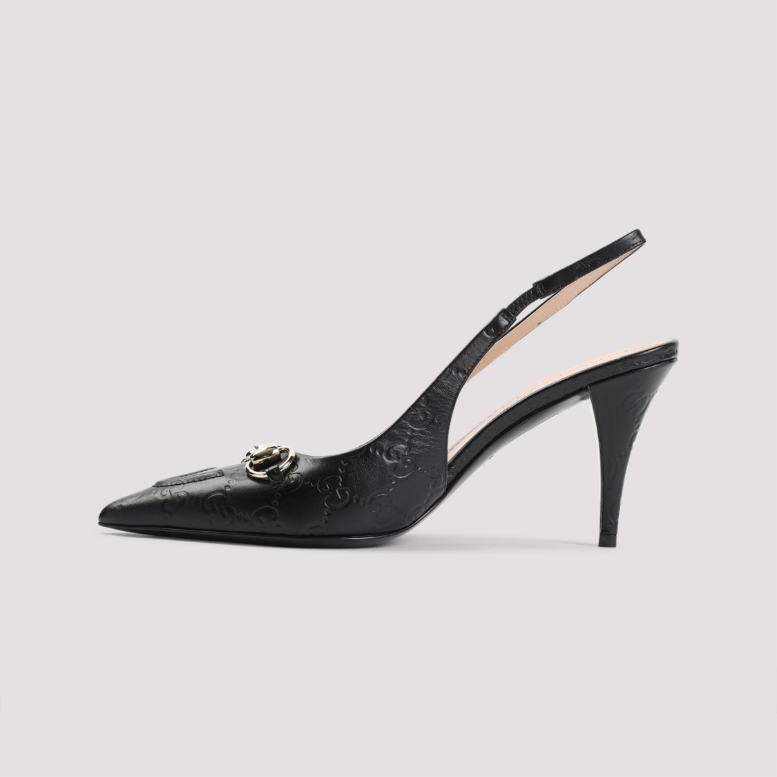 Gucci Leather Slingback Slippers With Pointed Toe In Black