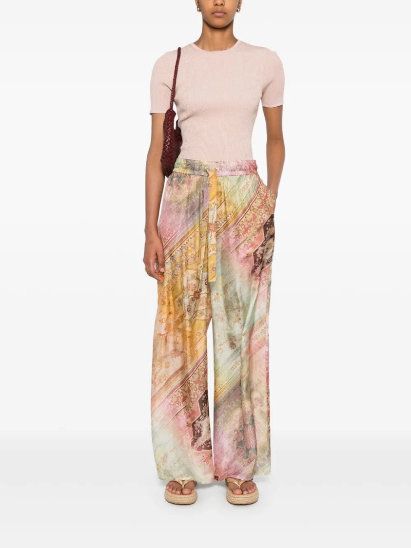 Zimmermann Womens Ombre Multi Tallow Relaxed-fit Silk Trousers Xs In Neutrals