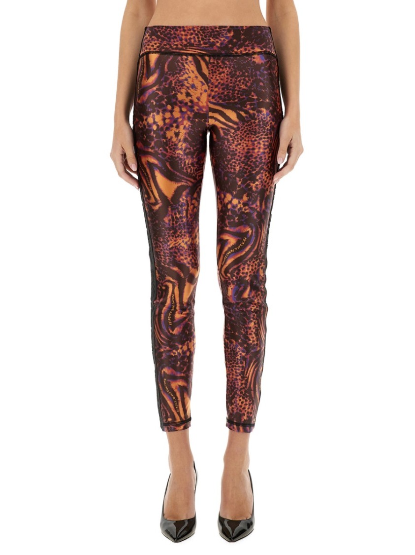 Shop Versace Jeans Couture Slim Fit Printed Activewear Leggings In Grey