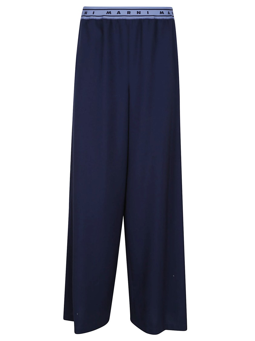 Marni Wide-leg Black Trousers With Elastic Waistband In Blue