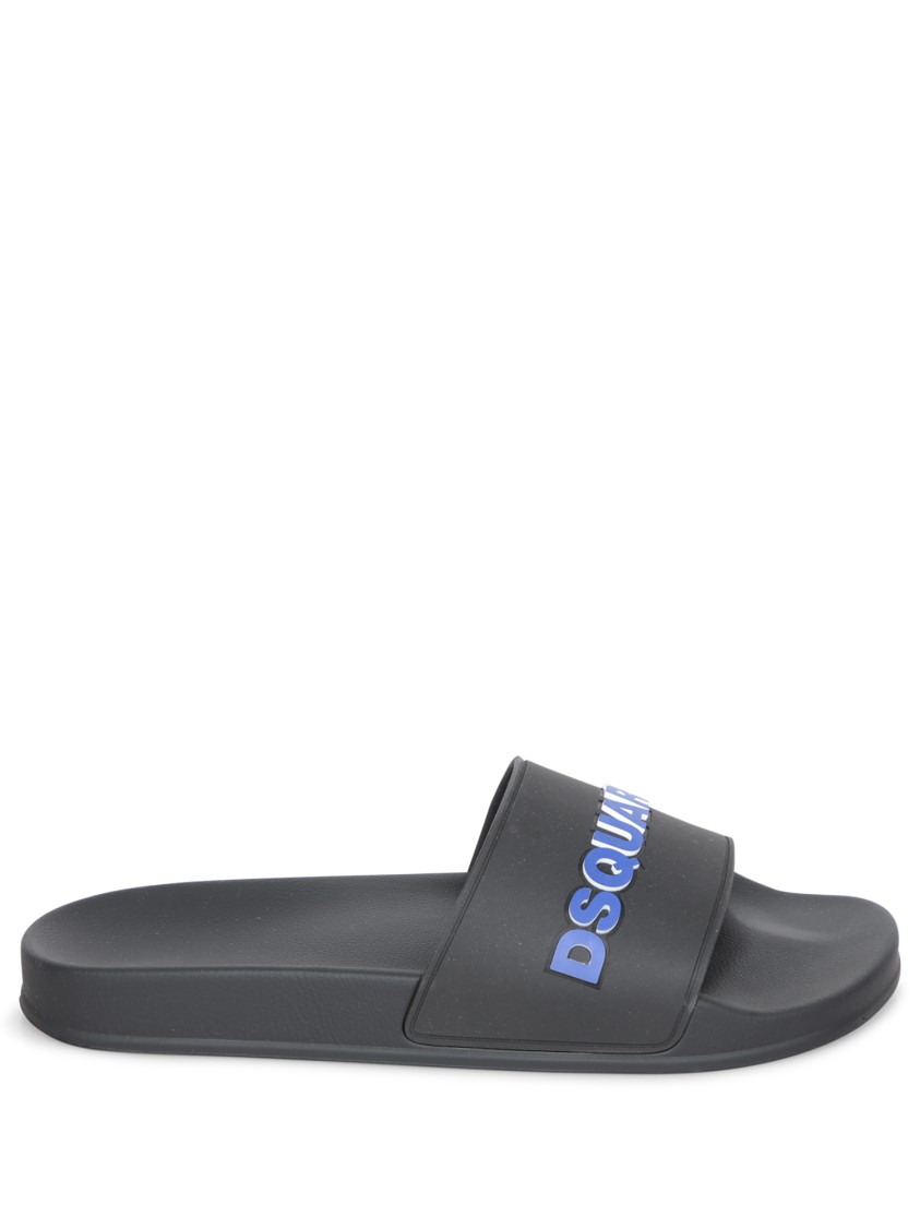 DSQUARED2 DSQUARED2 BLACK SLIDES WITH WIDE STRAP AND STURDY SOLE