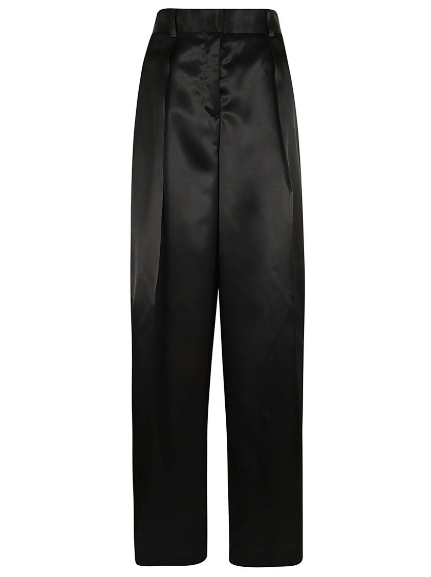 Jil Sander High Waist Pleated Front Wide Leg Trousers In Black