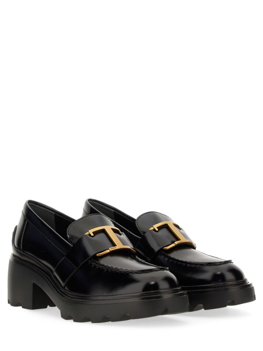 Tod's Shiny Leather Logo Buckle Chunky Loafers In Black