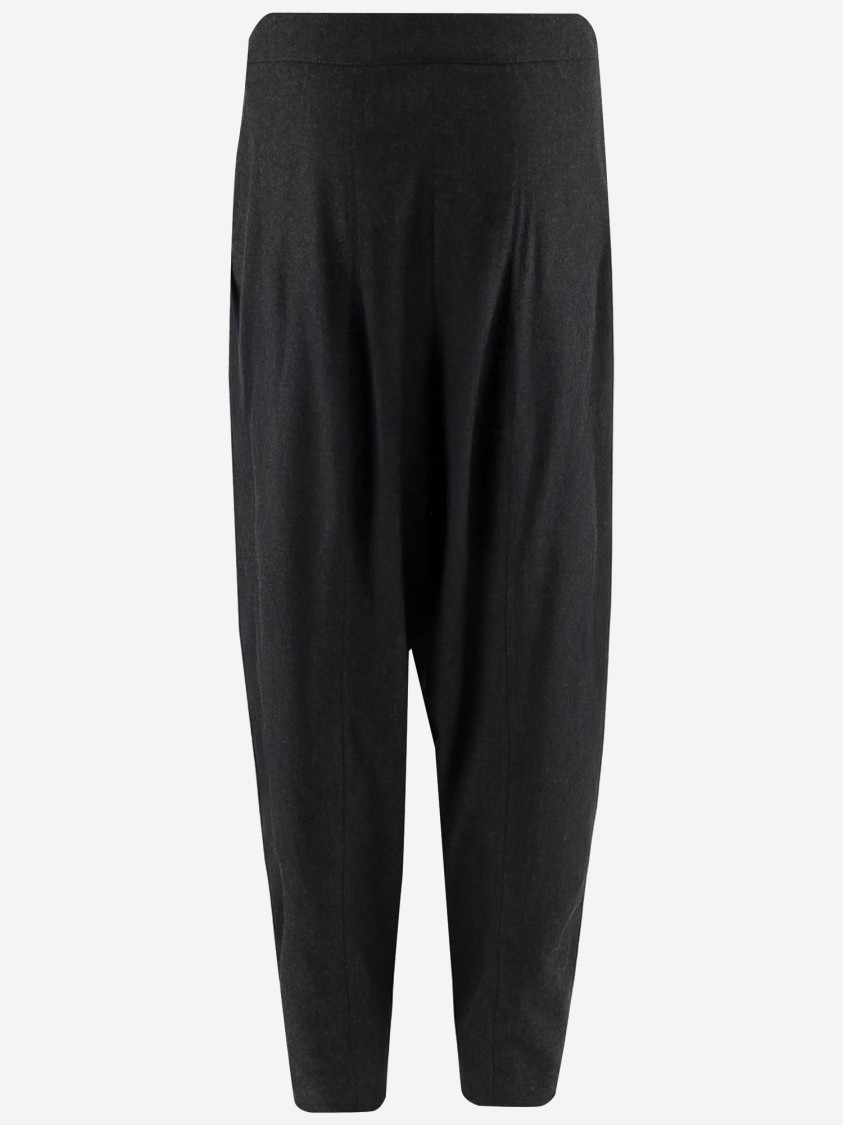 Giorgio Armani Wide Trousers In Wool And Cashmere Flannel In Black