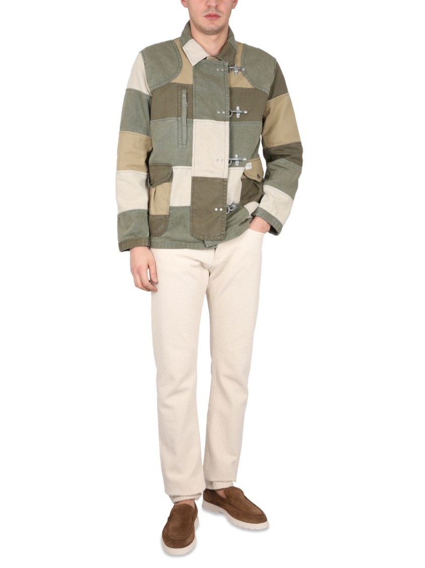 Fay Khaki Green Patchwork Jacket With Buckles In Cotton Man