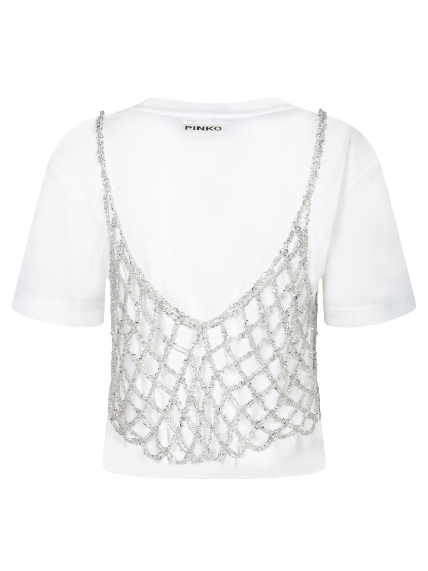 Shop Pinko Shimmering Crochet Net White T-shirt